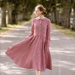 SON DE FLOR 100% Linen Red Hygge Classic Dress XXS